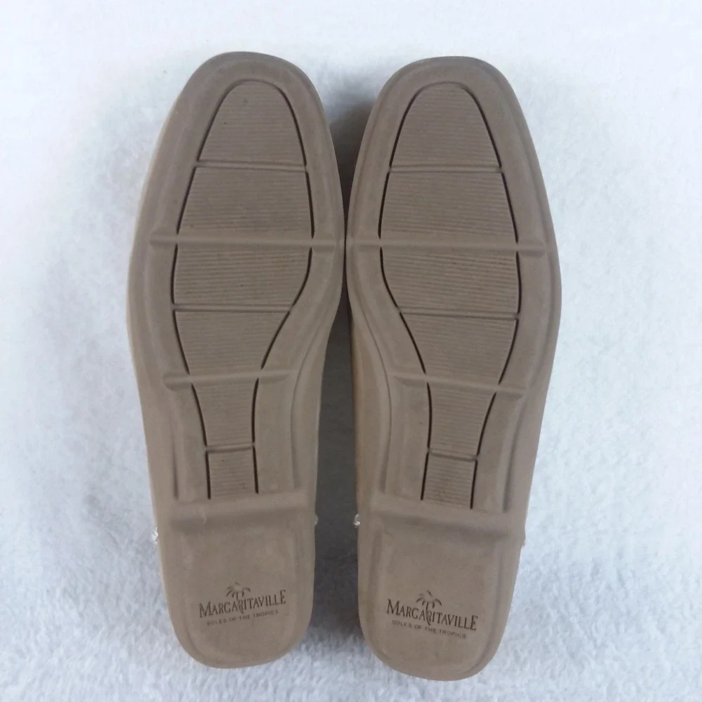Margaritaville Venice Mens 10 Loafer Shoes Tan Suede Palm Tree Logo Boat Coastal